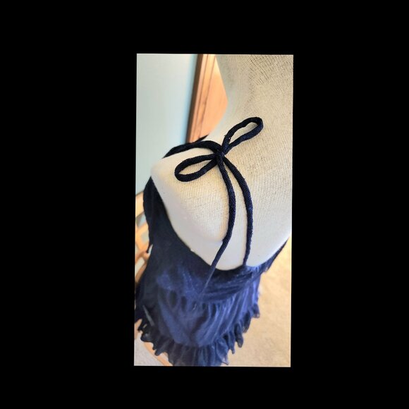 Lulu's Adorable Event Navy Blue Mesh One-Shoulder Swiss Dot Mini Dress - Picture 10 of 15